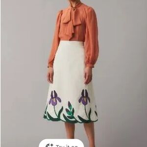 Tory Burch Floral Iris Embroidered A-line Midi Skirt